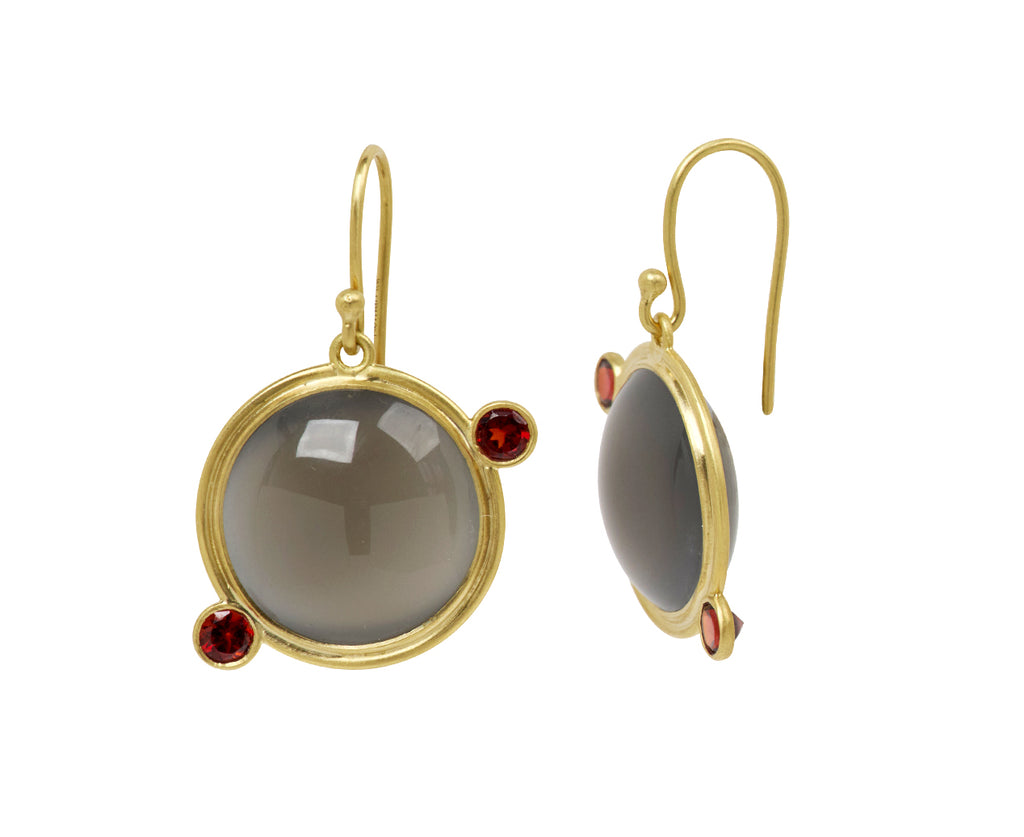 Kothari Elements Black Moonstone and Garnet Moon Orbit Earrings - Angled View
