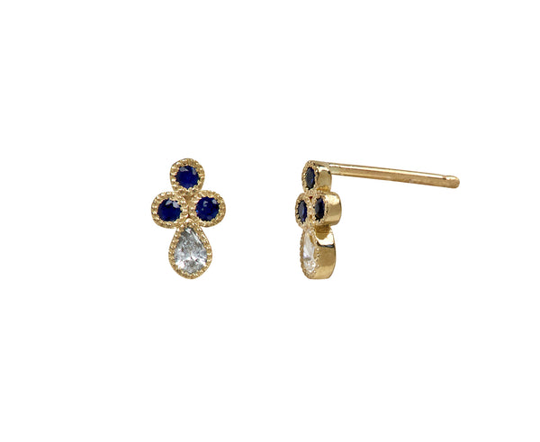 Jennie Kwon Blue Sapphire and Diamond Cadenza Stud Earrings