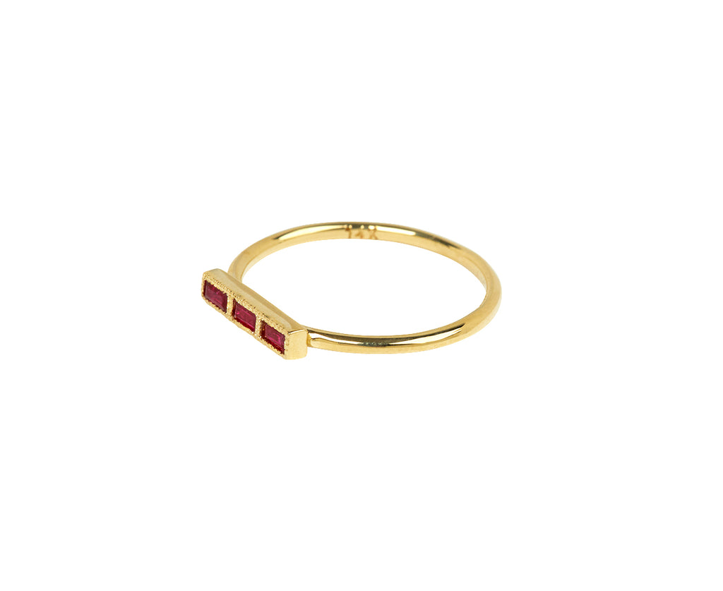 Jennie Kwon Baguette Ruby Beam Ring - Side View