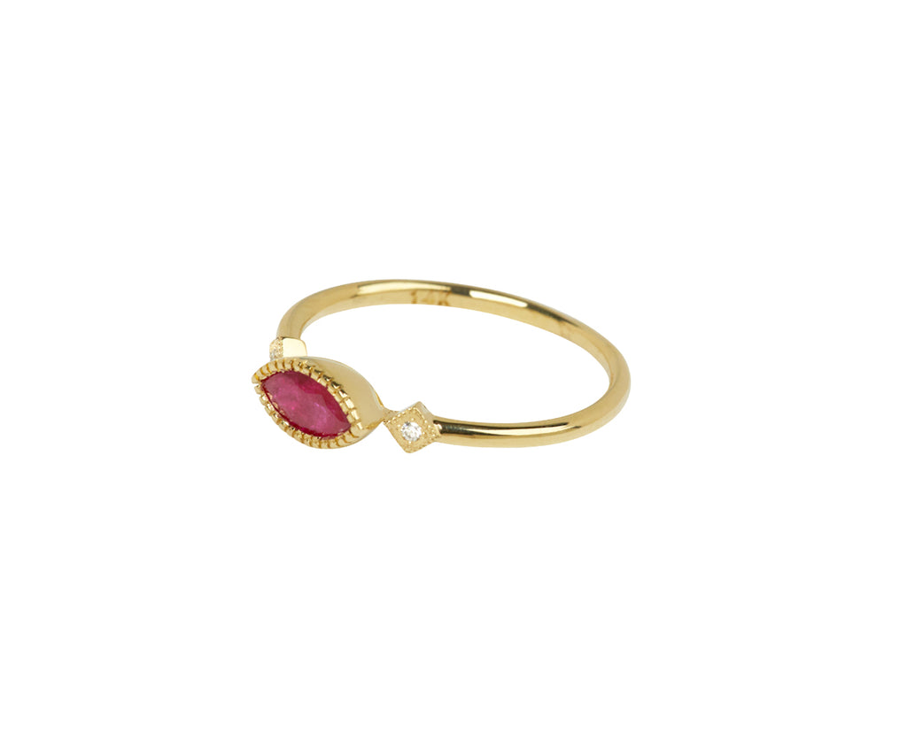 Jennie Kwon Marquise Ruby and Diamond Deco Ring - Side View