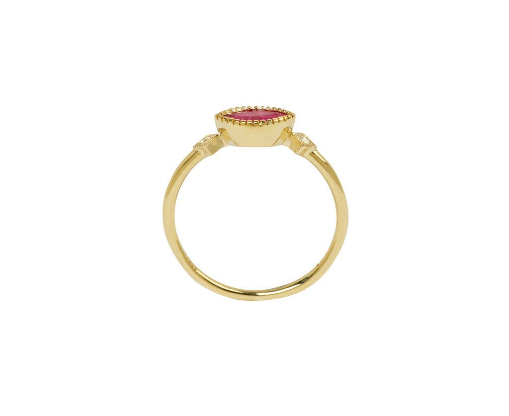 Jennie Kwon Marquise Ruby and Diamond Deco Ring - Top Down View