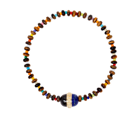 Luis Morais Beaded Lapis and Tiger's Eye Collar Charm Bracelet