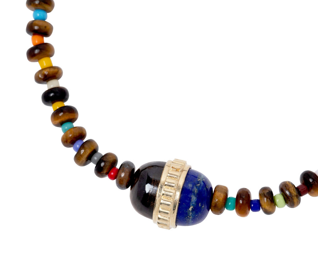 Luis Morais Beaded Lapis and Tiger's Eye Collar Charm Bracelet - Closeup