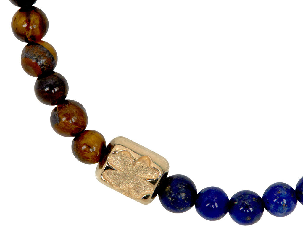 Luis Morais Clover Ingot on Multi Gemstone Beaded Bracelet - Closeup Ingot