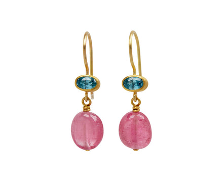 Blue Zircon and Pink Tourmaline Apple and Eve Earrings