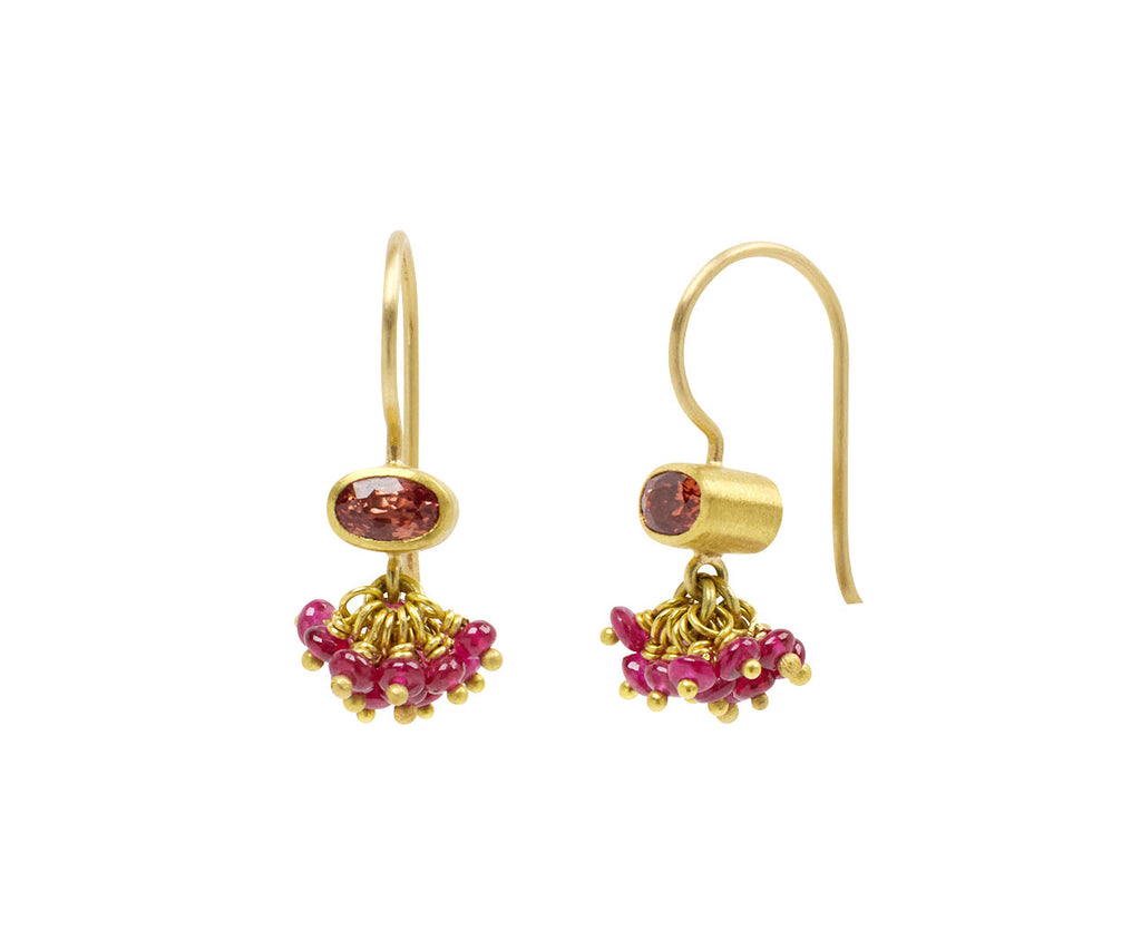 Orange Sapphire and Ruby Sprinkle Earrings