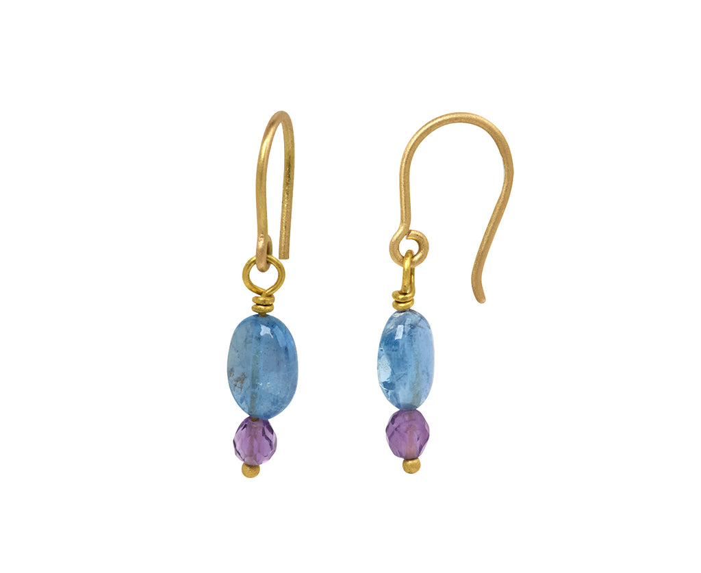 Mallary Marks Spun Sugar Aquamarine and Amethyst Earrings - Closeup