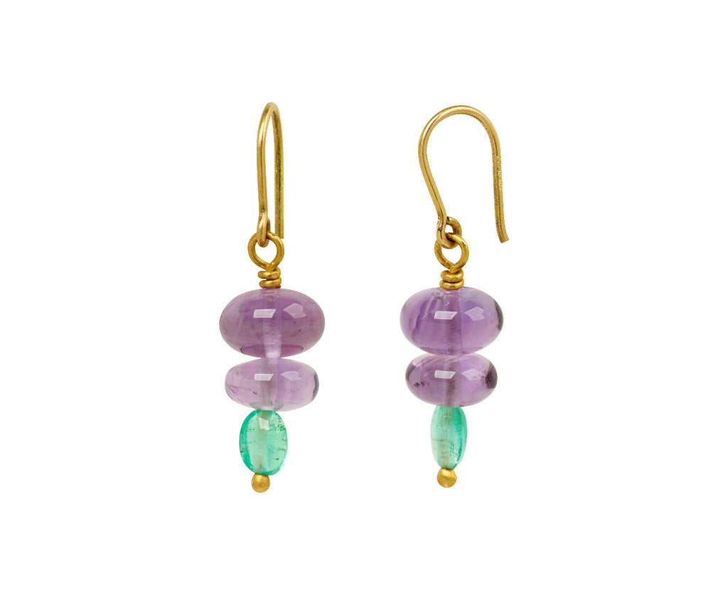 Mallary Marks Spun Sugar Amethyst and Emerald Earrings - Side view