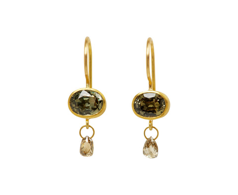 Oval Brown Zircon and Champagne Diamond Apple and Eve Earrings