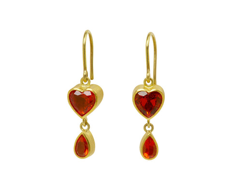 Double Fire Opal Heart Bon Bon Earrings
