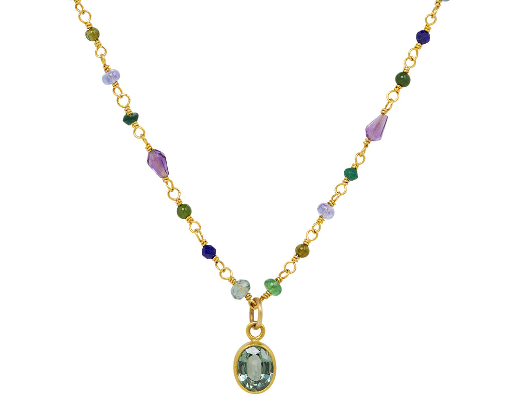 Cool Toned Spun Sugar and Sapphire Pendant Necklace