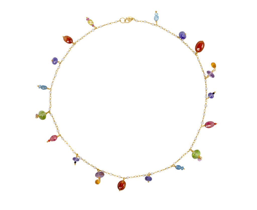 Pearl and Multi Gem Fringe Necklace