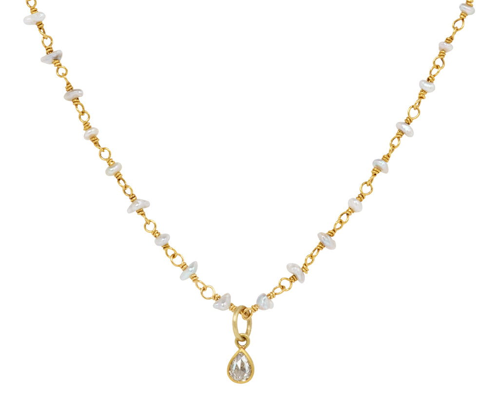 Light Gray Keshi Pearl and Diamond Pendant Spun Sugar Necklace