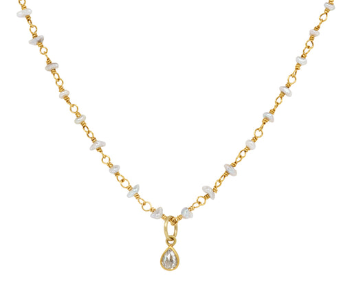 Light Gray Keshi Pearl and Diamond Pendant Spun Sugar Necklace