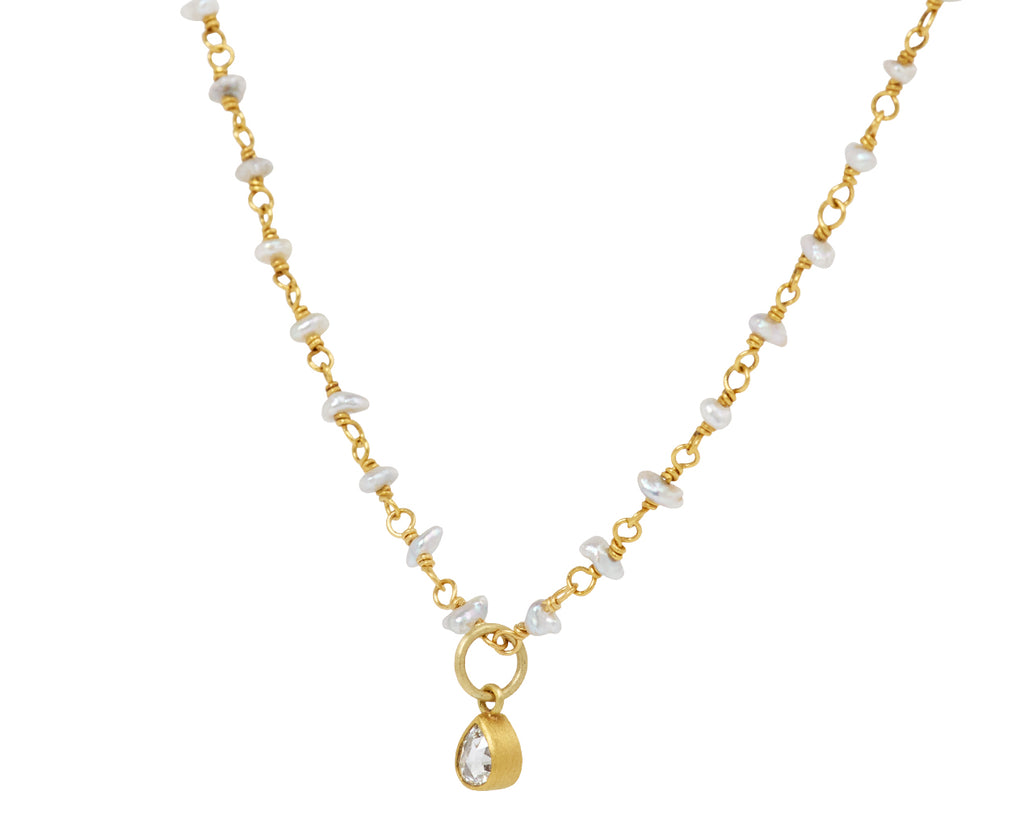 Light Gray Keshi Pearl and Diamond Pendant Spun Sugar Necklace