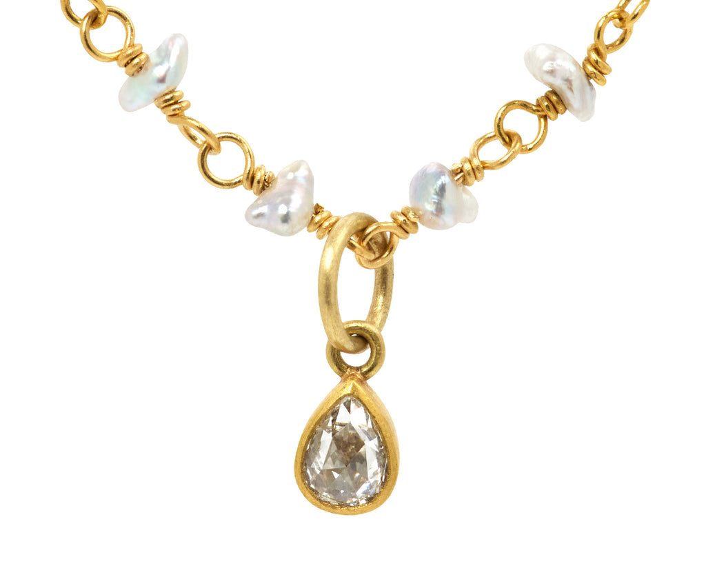 Light Gray Keshi Pearl and Diamond Pendant Spun Sugar Necklace