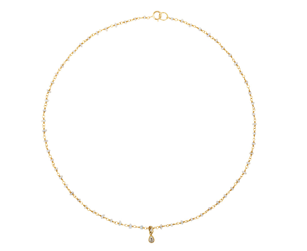 Light Gray Keshi Pearl and Diamond Pendant Spun Sugar Necklace