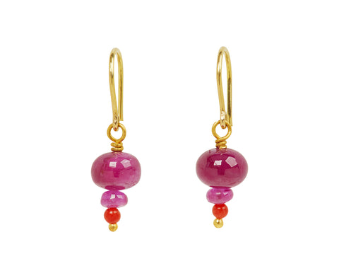 Mallary Marks Spun Sugar Ruby, Spinel and Coral Earrings
