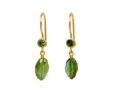 Green Sapphire and Dark Brown Tourmaline Apple & Eve Earrings