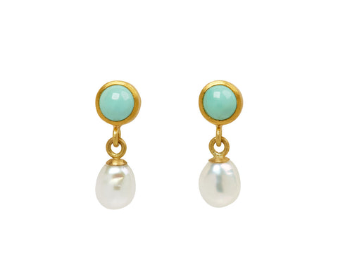 Round Turquoise and Pearl Apple & Eve Stud Earrings