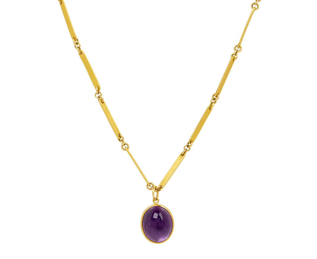Bamboo Link Amethyst Pendant Necklace