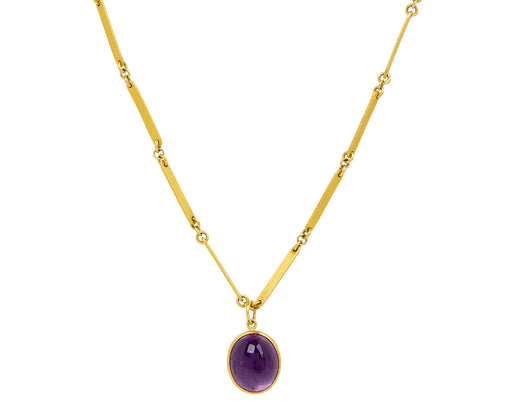 Bamboo Link Amethyst Pendant Necklace