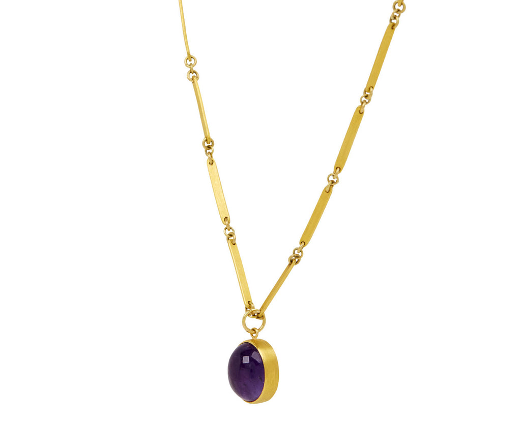 Bamboo Link Amethyst Pendant Necklace