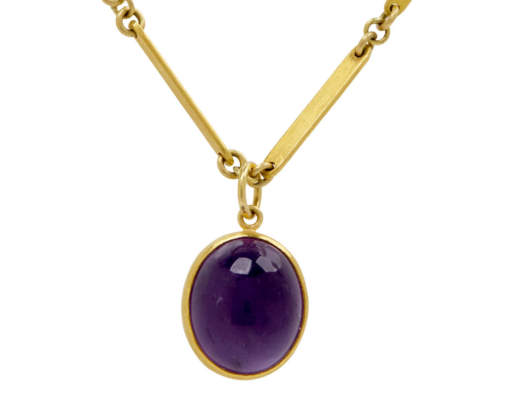 Bamboo Link Amethyst Pendant Necklace