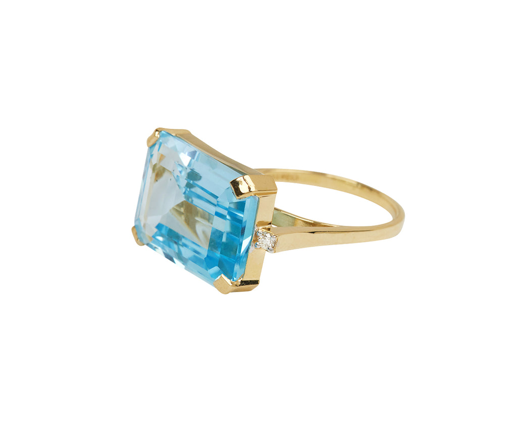 Mateo East West Blue Topaz and Diamond Ring - Side View