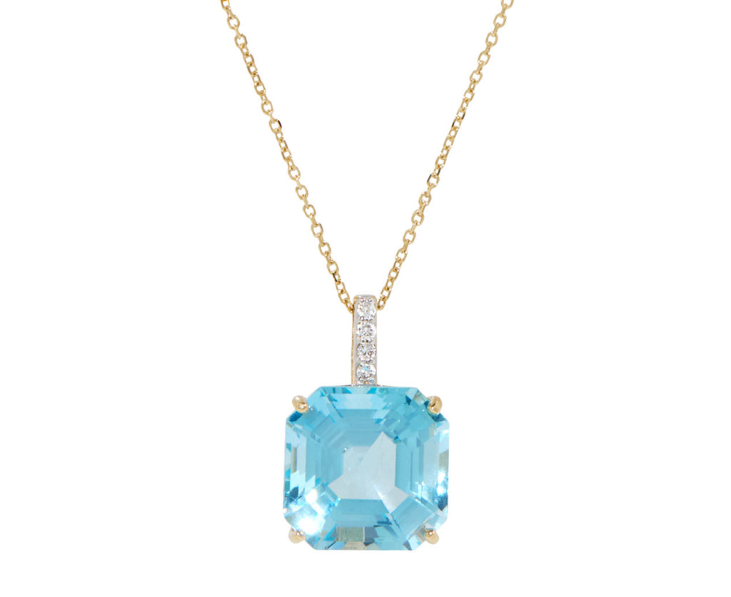 Asscher Cut Blue Topaz Pendant Necklace