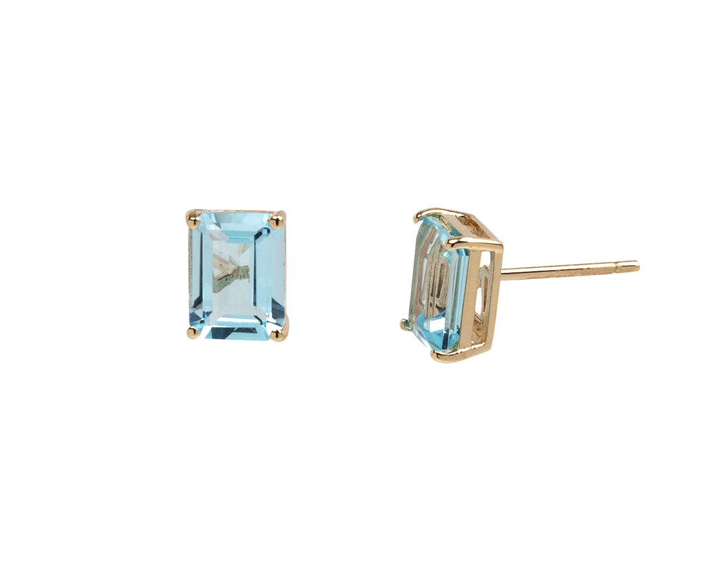 Emerald Cut Blue Topaz Stud Earrings