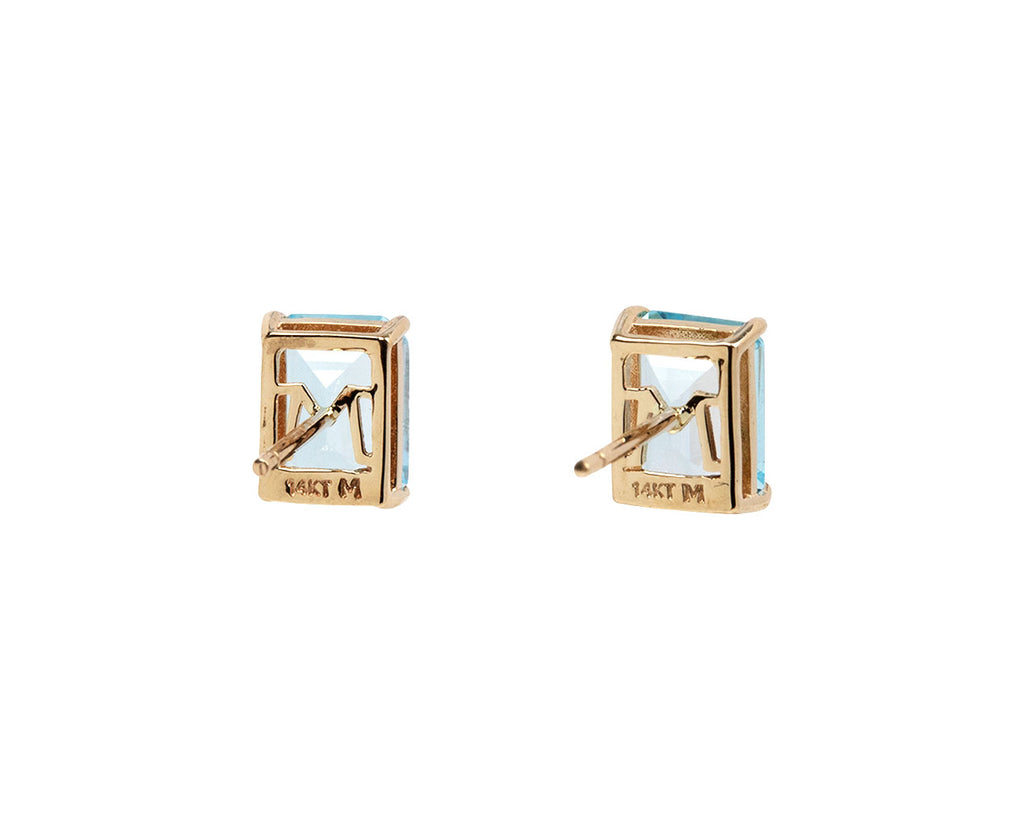 Emerald Cut Blue Topaz Stud Earrings