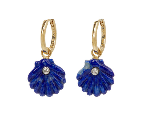 Lapis and Diamond Venus Shell Hoop Earrings
