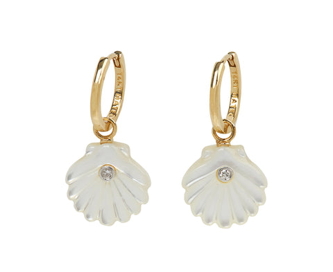 Mother-of-Pearl and Diamond Venus Shell Hoop Earrings