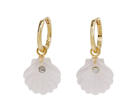 Rose Quartz and Diamond Venus Shell Hoop Earrings
