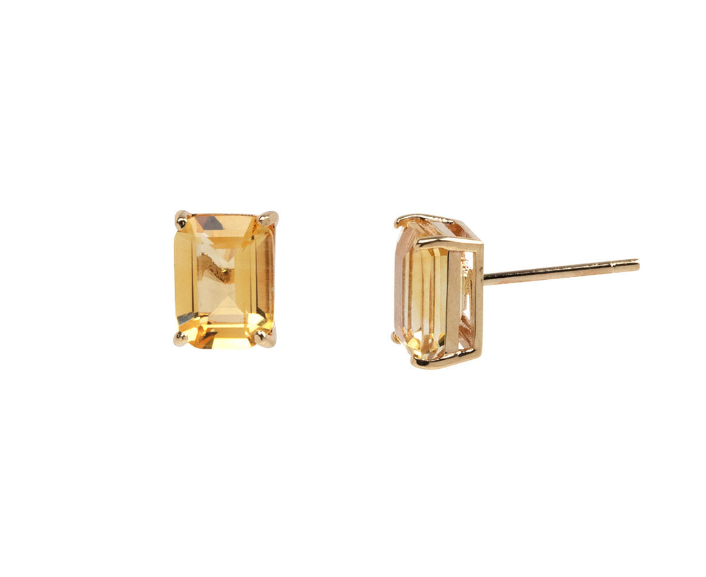 Emerald Cut Citrine Stud Earrings