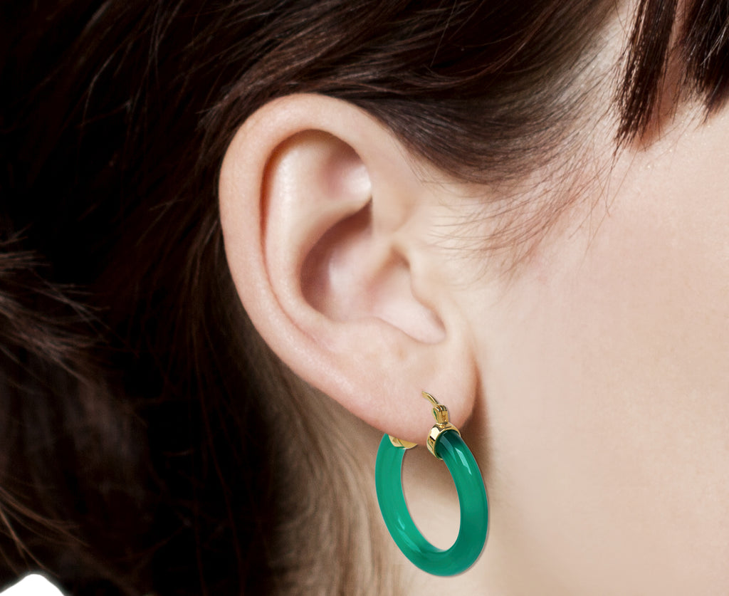 Mateo Green Chalcedony Hoop Earrings - Profile Closeup