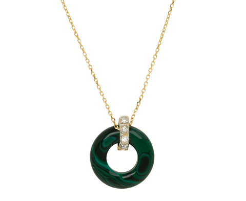 Malachite and Diamond Donut Door Knocker Pendant Necklace