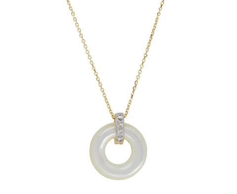 Mateo Mother-of-Pearl and Diamond Donut Pendant Necklace