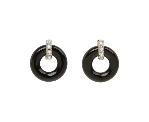 Black Onyx and Diamond Door Knocker Earrings
