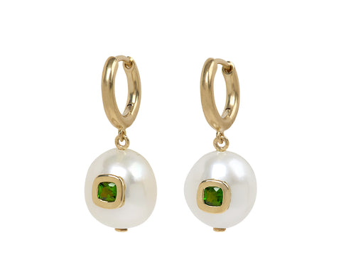 Pascale Monvoisin Pearl and Diopside Eddie Hoop Earrings
