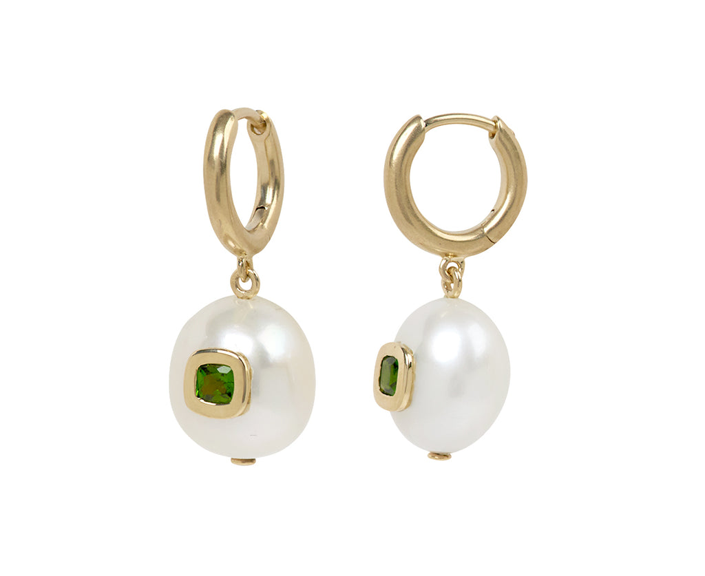 Pascale Monvoisin Pearl and Diopside Eddie Hoop Earrings - Angled View