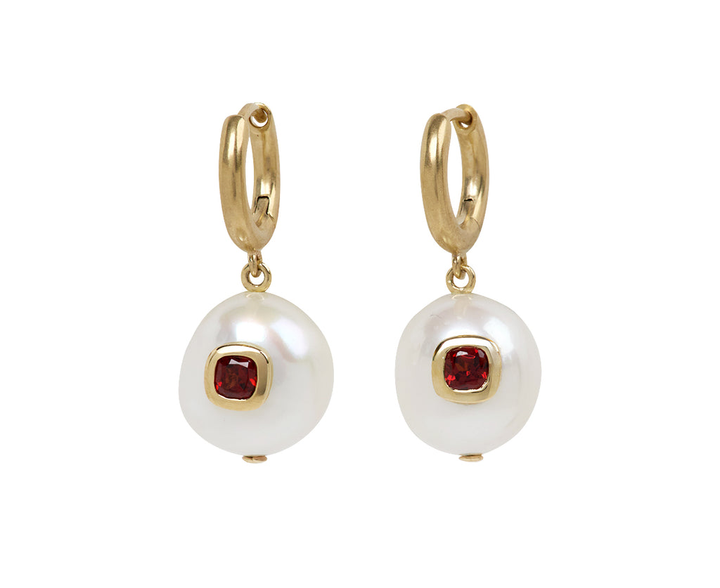 Pascale Monvoisin Pearl and Garnet Eddie Hoop Earrings