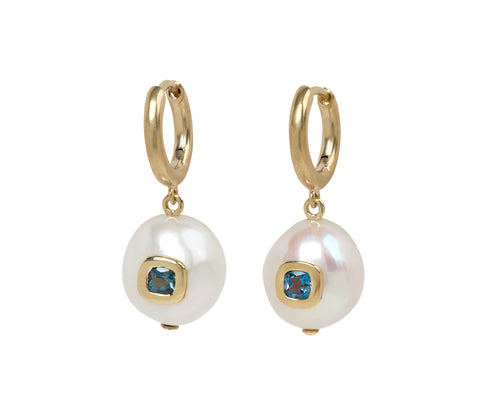 Pascale Monvoisin Pearl and Blue Topaz Eddie Hoop Earrings