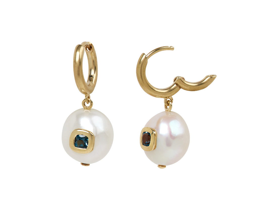 Pascale Monvoisin Pearl and Blue Topaz Eddie Hoop Earrings - Closure