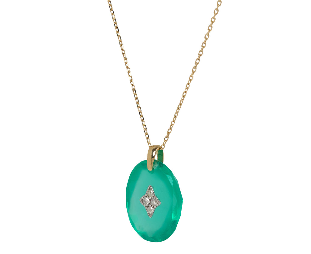 Pascale Monvoisin Green Resin and Diamond Gina Pendant Necklace - Angled View