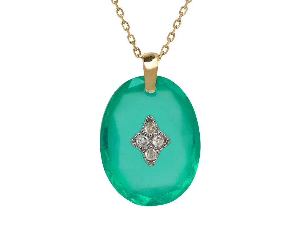 Pascale Monvoisin Green Resin and Diamond Gina Pendant Necklace - Closeup