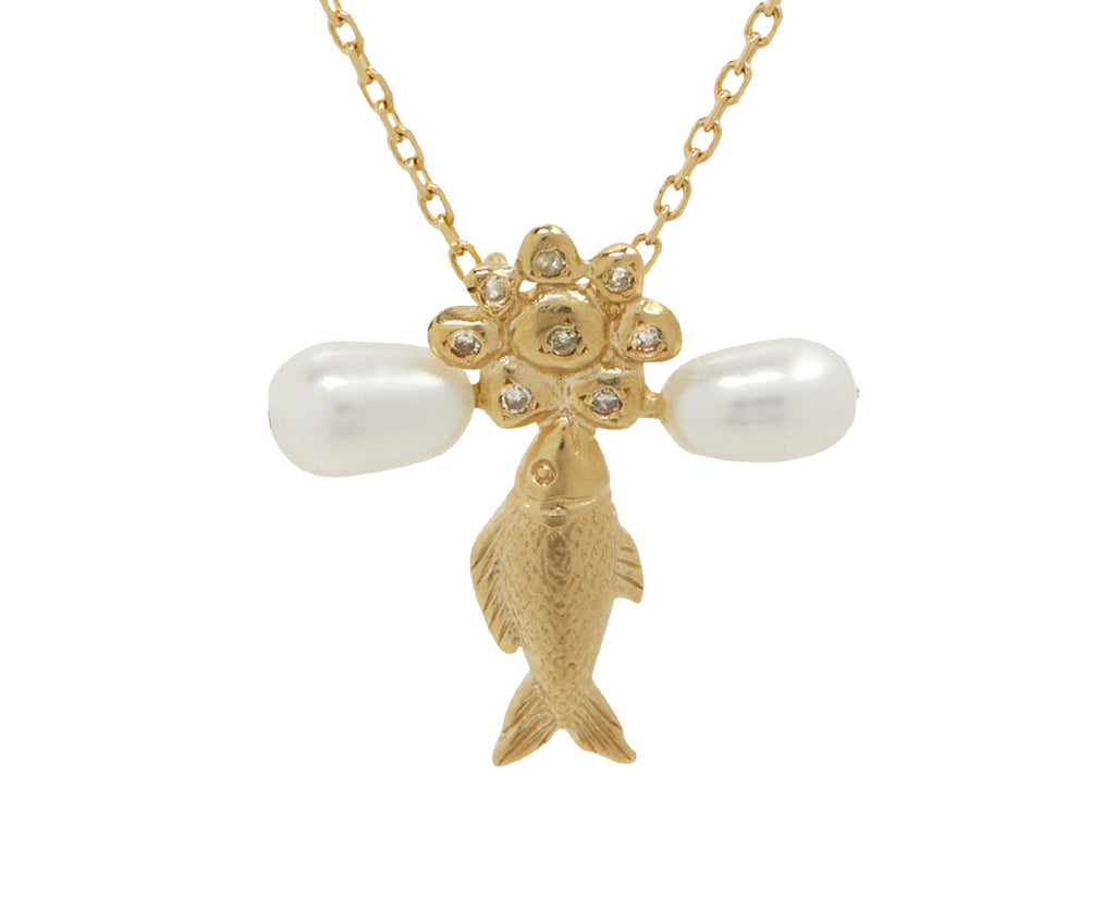 Pascale Monvoisin Palerme Pearl Daisy Pendant Necklace - Closeup
