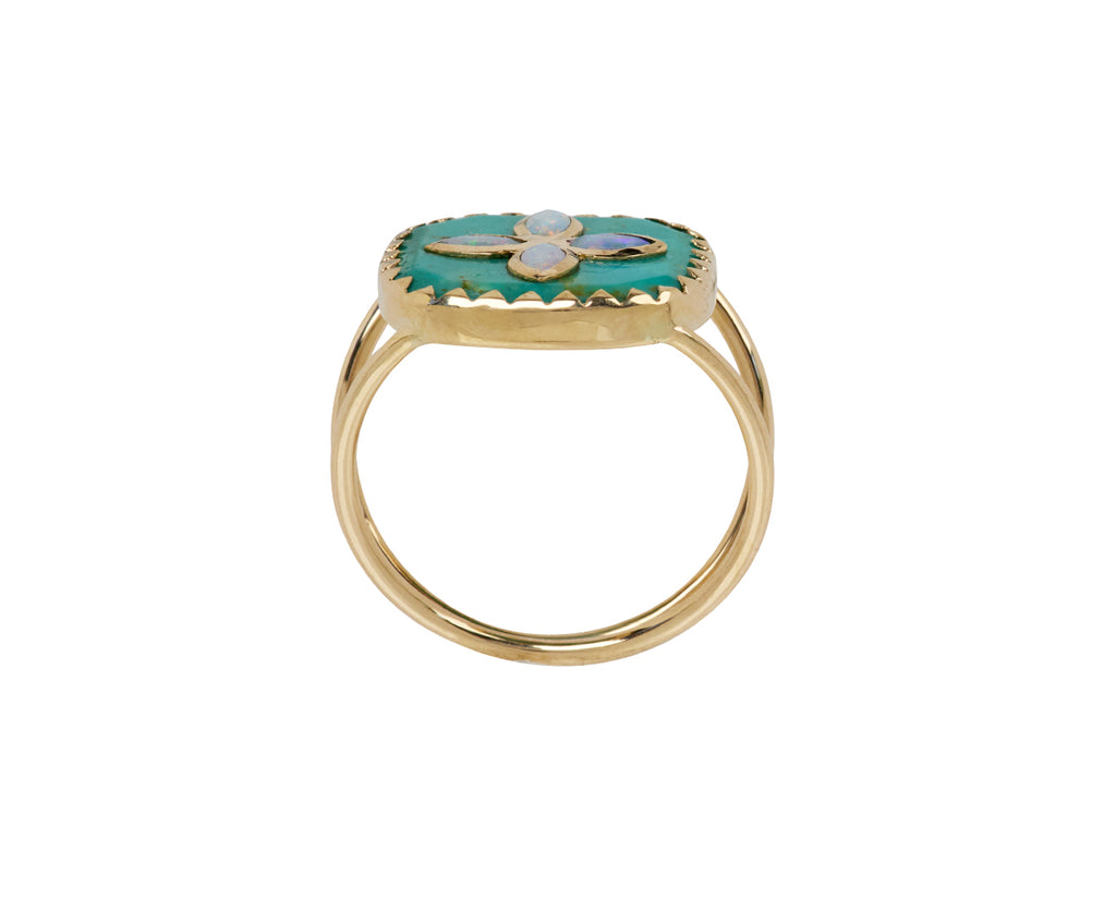 Pascale Monvoisin Turquoise and Opal and Diamond Bowie N°2 Ring - Top Down View