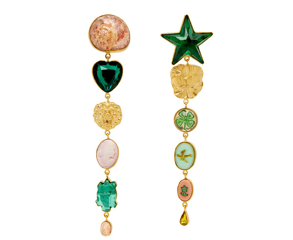 Grainne Morton Green Heart and Star Drop Earrings